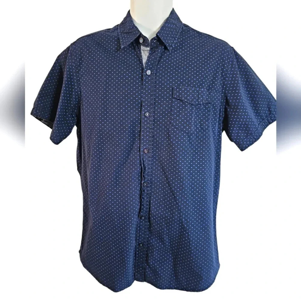Broken Threads Large Blue Polka Dot Button Down Shirt Classic Casual Preppy Work - Picture 2 of 6